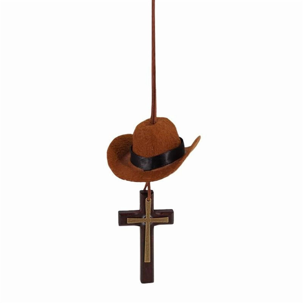 Cowboy Hat And Cross Car Hanging Pendant, Personalized Cowboy Hat Ornament Hanging Charm For Car Rear View Mirror, Country Cowboy Car Decor 9329345251702