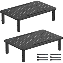 2-Pack Adjustable Monitor Stand Riser with Pen Holder & Cable Management, Compatible with Laptop/Monitor/Printer, Black Steel, 14.5"
