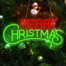 Christmas Neon Sign – Red & Green LED Wall Decor, 40x19.5cm, for Bedroom, Party, Holiday Decor & Gifts