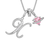 Pink Heart Diamond Initial Pendant Necklace A-Z