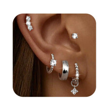 Women's Gold & Silver Plated Zirconia Stud Earrings – 5-Piece Hypoallergenic Fashion Set