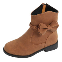 Girls Ankle Boots Bow Design Braided Zip Side Western Low Heel Riding Girls Ankle Boots for Cowboys,Z02 Brown,10-10.5 Years