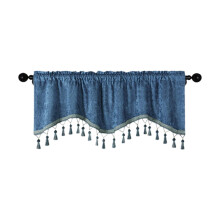 59.06x15.75in Fringed Short Curtain Panels - Polyester Rod-Pocket Window Drapes for Bedroom/Living Room (Light blue)