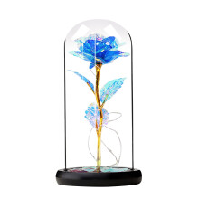 Eternal Rose in Glass Dome with Lights – Valentine's, Birthday & Mother's Day Gift for Women (Batteries Not Included), Blue, 4.3x4.3x8.6"