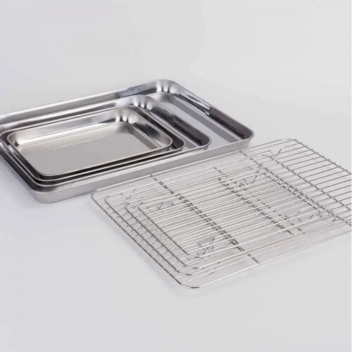 Stainless Steel Baking Tray with Removable Rack Set 2