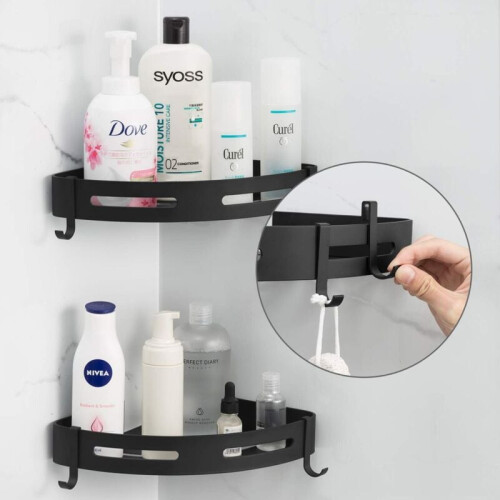 Shower Caddy - Rustproof Aluminum No Drill Corner (Triangle) -22.5 4.5 30.5cm - Black 2pcs 1