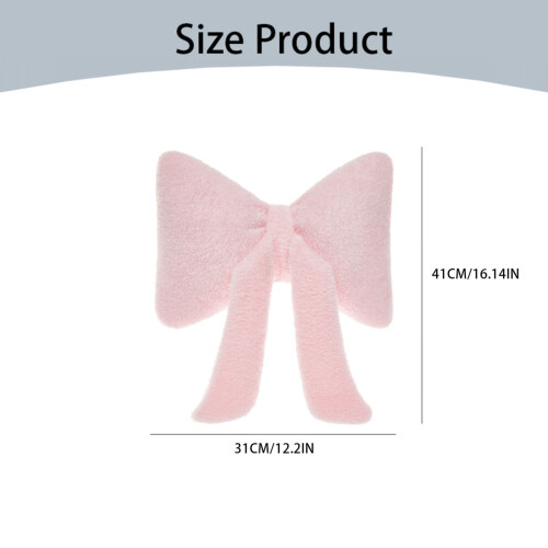 Coussin décoratif à nœud papillon, peluche rose douce 2