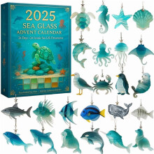 Calendrier de l'Avent en verre de mer, thème animaux marins, 24 pièces