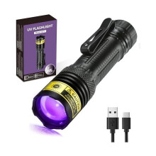 Tóirse UV395nm, Lampa Solais Dhuibh In-athluchtaithe USB le haghaidh Fual Peataí, Scairpíní, Leigheas Roisín – Ag luí le Brath UV