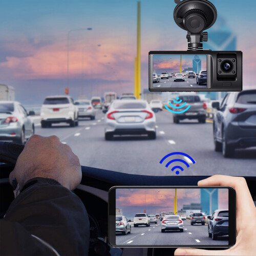 Κάμερα αυτοκινήτου WiFi 4,13x1,65" 1080P, 3 φακών, νυχτερινή όραση, αισθητήρας G, οθόνη