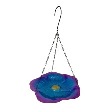 Purple metal mesh hanging bird feeder tray