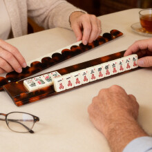 Tortoise Shell Acrylic Mahjong Rack And Pusher Set 4-Player Extended Non-Slip Mahjong Tile Holders(Orange-20Inch)
