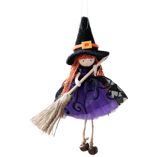 Στολίδι Yyuenw με κρεμαστή κούκλα μάγισσα για το Halloween, με φούστα από γάζα και σκούπα 1