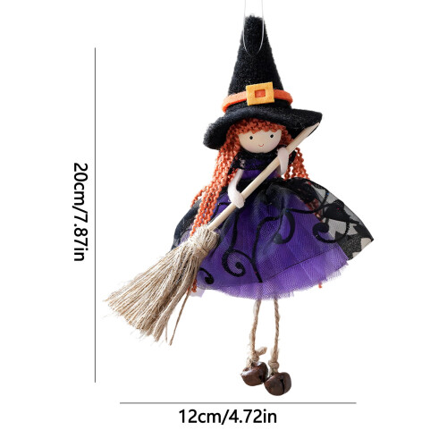 Στολίδι Yyuenw με κρεμαστή κούκλα μάγισσα για το Halloween, με φούστα από γάζα και σκούπα 2
