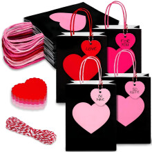 Sachets cadeaux Saint-Valentin, lot de 10, en papier kraft avec poignées et motif cœur rouge – Parfaits pour les cadeaux d'invités, les