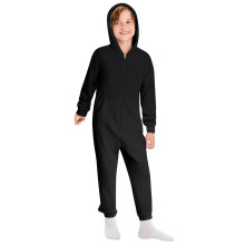 Kids' Hooded Fleece-Lined Onesie Romper with Zipper & Pockets, Black, Compatible with Fall/Winter Outings