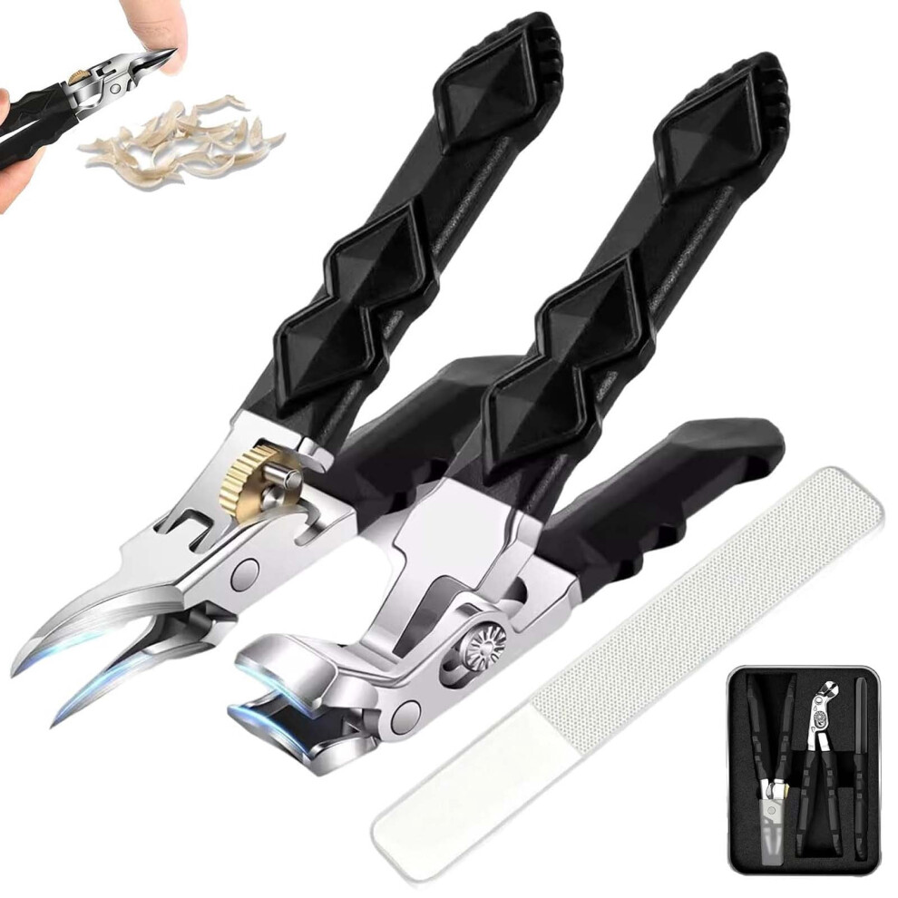 Black Upgraded Anti-Slip Grip Gear Lock Nail Clipper Set, 180 Toenail Clippers With Sharp Tips, Waterproof & Splash-Proof For Ingrown Toenails Â