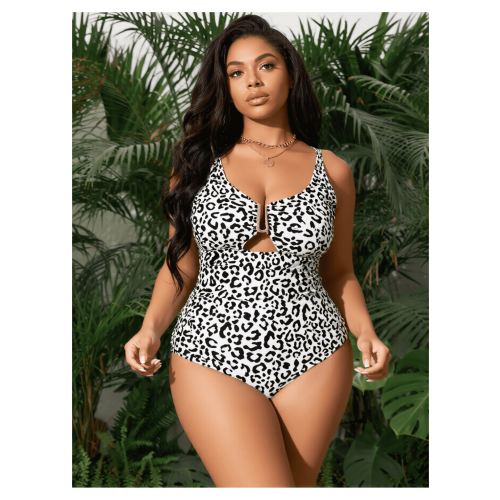 Leopard Print One-Piece Swimsuit with Cutouts