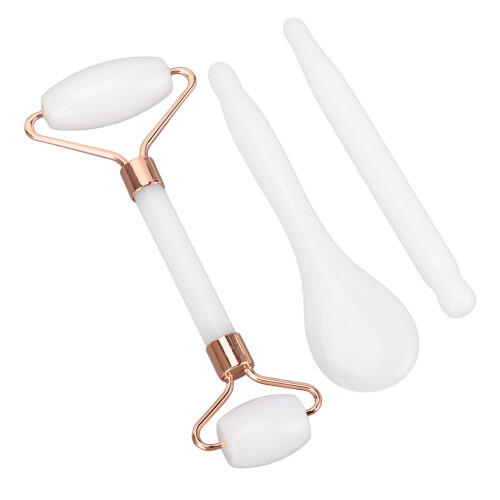 Jadestone weißes Rollerset 2-in-1 Gua Sha 1
