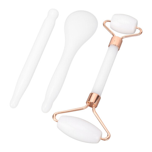 Jadestone weißes Rollerset 2-in-1 Gua Sha 2