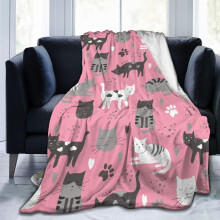 Throw Blankets Pink Soft and Plush Polyester Art Deco Breathable for Couch, Bed, Living Room Cat Print 27.539.3 Inches