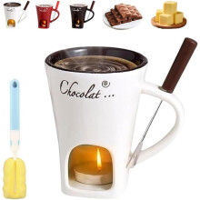 Miniaturowy ceramiczny kubek do fondue czekoladowego z widelcami i świeczką