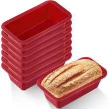 8-Pc Silicone Mini Loaf Pan Set, BPA-Free Non-Stick, Compatible with Home & Restaurant Use, Red, 6.1x3.3x1.8"
