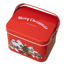 Red Metal Christmas Cookie Box with Lid, 5.1"x4.3"x3.9", Santa Design – Compatible with Holiday Candies & Treats Storage