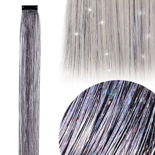 Kit de apliques de cabelo brilhantes e resistentes ao calor, cinza brilhante, 19,7 polegadas (1 peça).