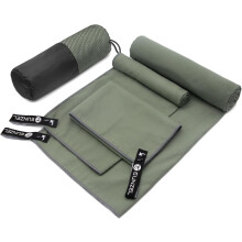 Quick Dry Microfiber Camping Towel Set (3 Sizes), Fast Drying for Beach, Gym, Yoga, Swimming – Army Green, Compatible with Outdoor Activities