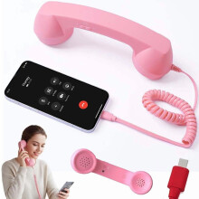 Retro Phone Handset, Type-C Wired Landline-Style Receiver for Mobile Calls & Video Conferences, Compatible with Phones