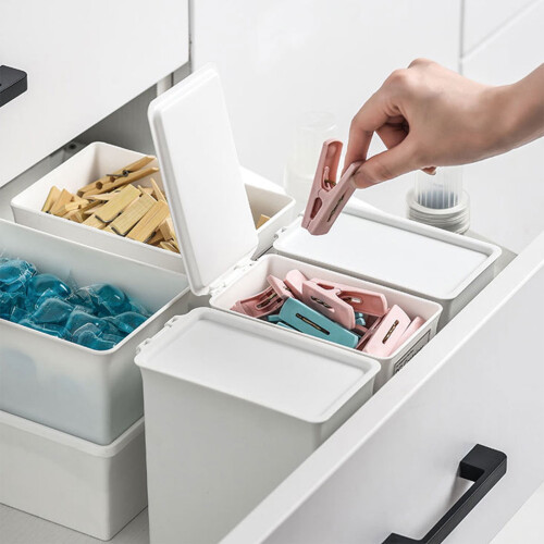 3Pcs White Sundries Storage Box with Lid Sturdy Plastic Container for Home Use