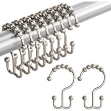 Rust-Resistant Metal Double Shower Curtain Hooks, 12PCS, Nickel-Plated, Compatible with Standard Shower Rods