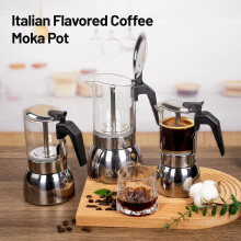 9-Cup Glass Moka Pot, 450ml, 304 Stainless Steel, Compatible with Gas & Induction Stoves