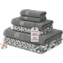 Handdoekenset van katoen met klaverbladmotief en filigraanpatroon, omkeerbaar jacquard6