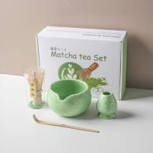 Japonská sada na matcha, keramická miska, bambusová metlička, uterák, lopatka, 4