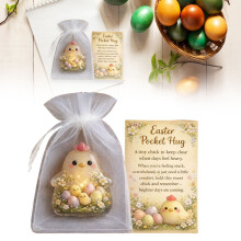 Easter toys with sheep and chick designs plus greeting card