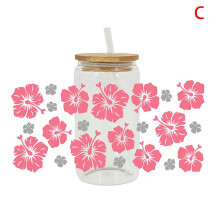 Vinilo adhesivo 3D UV DTF con diseño de flor rosa para vasos Libbey de 16 oz.