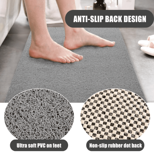 Halkfri duschmatta grå 137x86 cm PVC-luffa 1