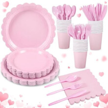 Service de vaisselle jetable rose 175 pièces