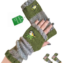 Gants tricotés sans doigts pour femme avec broderie chat