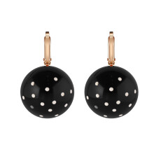 Retro Polka Dot Ball Drop Earrings for Women, Alloy Leverback with White & Black Resin Beads, Dainty Dangle Vintage Style Jewelry Gifts