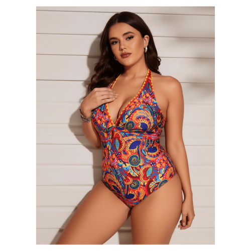 Maiô feminino plus size de uma peça com estampa e