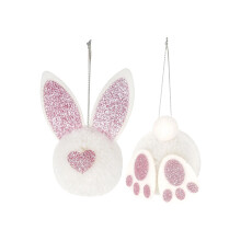 Décoration de Pâques en forme de lapin pailleté avec oreilles et queue en peluche blanche
