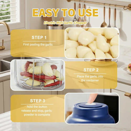 Elektrische knoflookhakker, draagbare mini-foodprocessor (1 stuk) 1
