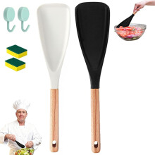 Spatule-cuillère en silicone couleur frêne de cèdre avec manche en bois, ensemble de 3 pièces