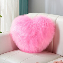 Heart Rose Pink Decorative Throw Pillows, Faux Rabbit Fur Plush Cushions for Bed/Couch, Valentine/Christmas Home Decor (15.8"x12")