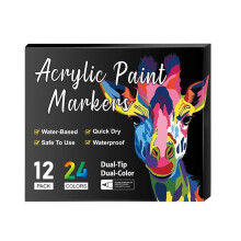 Acrylic Paint Markers Set Water-Based 12-Pack 24 Dual-Tip