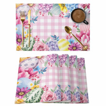 Paasplacemats met kleurrijk bloemenpatroon, antislip en wasbaar.