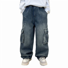 Pants for Boys,Baggy Jeans Wide Leg Elastic Waist Multiple Pockets Cargo Denim Pants Casual Trousers for Kids,Boys Jeans,12 Blue,9-10 Years